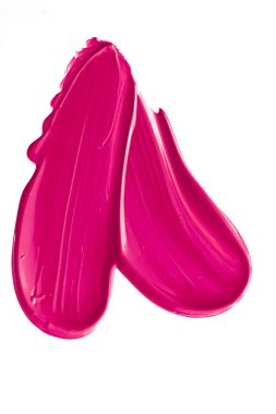 Pembe güzellik kumaşı, cilt bakımı ve makyaj malzemesi dokusu beyaz arka planda izole edilmiş, makyaj lekesi, krem makyaj kremi lekesi ya da boya fırçası darbesi yakın çekim