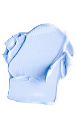 Pastel mavisi güzellik kumaşı, cilt bakımı ve makyaj malzemesi örneği dokusu beyaz arka planda izole edilmiş, makyaj lekesi, krem kozmetik lekesi veya boya fırçası darbesi yakın çekim