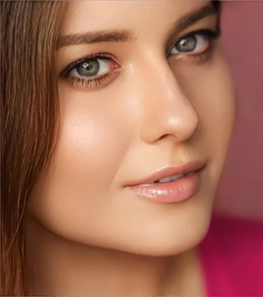 Bellezza Trucco Cosmetici Pelle Modello Viso Ritratto Sfondo Rosa Bella — Foto Stock