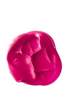 Pembe güzellik kumaşı, cilt bakımı ve makyaj malzemesi dokusu beyaz arka planda izole edilmiş, makyaj lekesi, krem makyaj kremi lekesi ya da boya fırçası darbesi yakın çekim