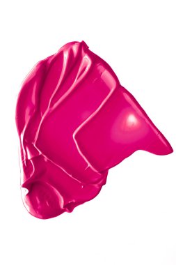 Pembe güzellik kumaşı, cilt bakımı ve makyaj malzemesi dokusu beyaz arka planda izole edilmiş, makyaj lekesi, krem makyaj kremi lekesi ya da boya fırçası darbesi yakın çekim