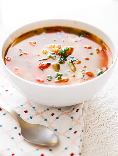 Hot Vegetable Soup Bowl Comfort Food Homemade Meal Concept — Photo