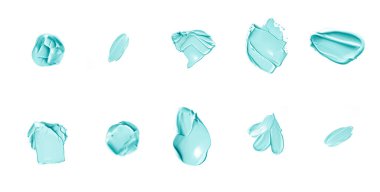 Pastel mint beauty swatches, skincare and makeup cosmetic product sample texture isolated on white background, make-up smudge, cream cosmetics smear or paint brush stroke closeup