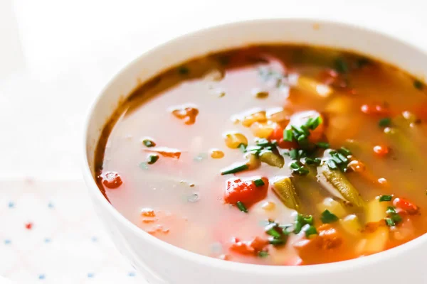 Hot Vegetable Soup Bowl Comfort Food Homemade Meal Concept — Stock Fotó