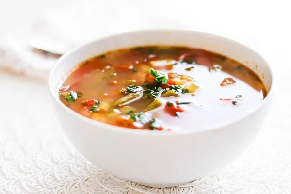 Hot Vegetable Soup Bowl Comfort Food Homemade Meal Concept — Foto Stock