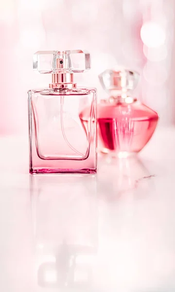 Perfume Bottles Glamour Background Floral Feminine Scent Fragrance Eau Parfum — Foto de Stock