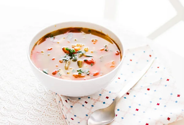 Hot Vegetable Soup Bowl Comfort Food Homemade Meal Concept — Fotografia de Stock