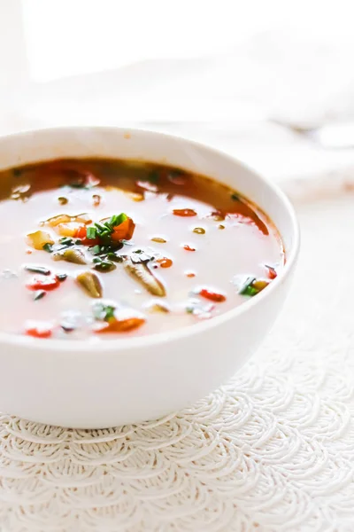 Hot Vegetable Soup Bowl Comfort Food Homemade Meal Concept — Fotografia de Stock