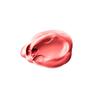 Pastel mercan güzellik örneği, cilt bakımı ve makyaj malzemesi dokusu beyaz arka planda izole edilmiş, makyaj lekesi, krem kozmetik lekesi ya da boya fırçası darbesi yakın çekim