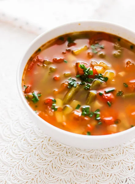 Hot vegetable soup in bowl, comfort food and homemade meal concept