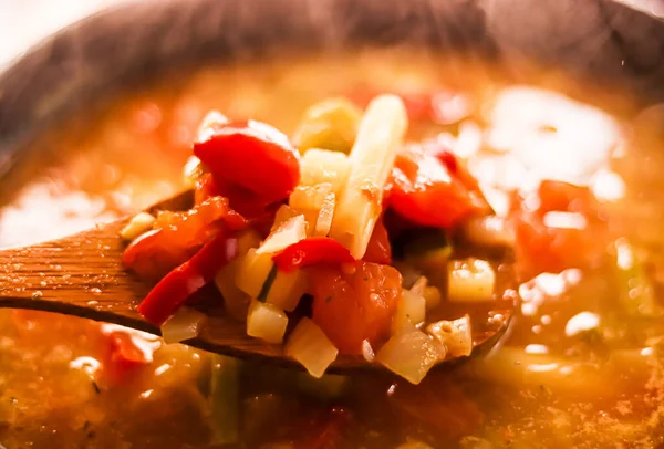 Приготовление Овощного Супа Кастрюле Комфортная Еда Домашняя Еда — стоковое фото