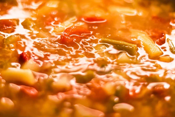 Cooking Vegetable Soup Saucepan Comfort Food Homemade Meal Concept — Stock Fotó