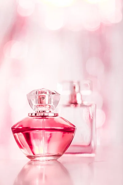 Perfume Bottles Glamour Background Floral Feminine Scent Fragrance Eau Parfum — Foto Stock