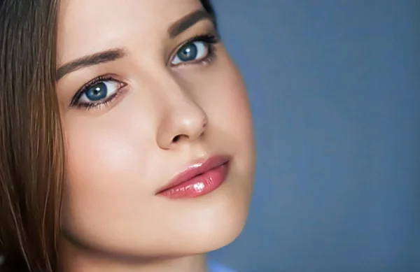 Beauty Skincare Beautiful Woman Blue Eyes Natural Make Face Portrait — Stockfoto