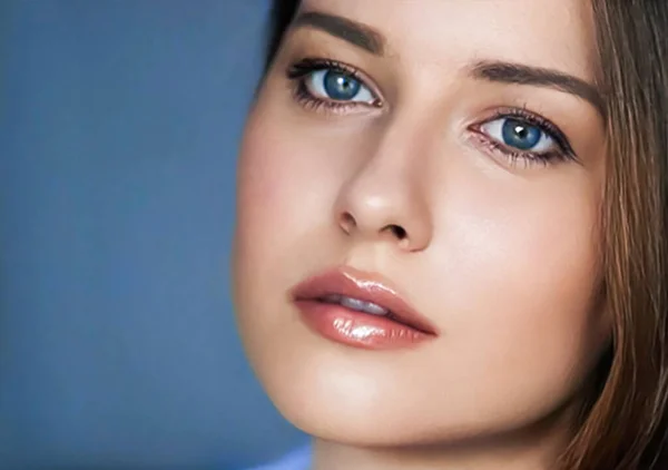 Beauty Skincare Beautiful Woman Blue Eyes Natural Make Face Portrait — Stock fotografie