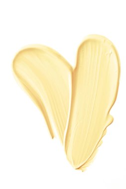 Pastel turuncu güzellik kumaşı, cilt bakımı ve makyaj malzemesi örneği dokusu beyaz arka planda izole edilmiş, makyaj lekesi, krem kozmetik lekesi veya boya fırçası darbesi yakın çekim