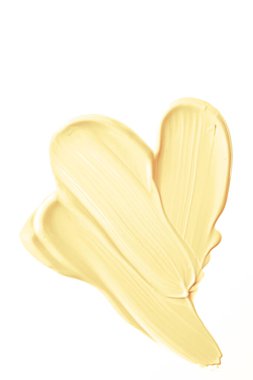 Pastel turuncu güzellik kumaşı, cilt bakımı ve makyaj malzemesi örneği dokusu beyaz arka planda izole edilmiş, makyaj lekesi, krem kozmetik lekesi veya boya fırçası darbesi yakın çekim