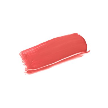 Pastel mercan güzellik örneği, cilt bakımı ve makyaj malzemesi dokusu beyaz arka planda izole edilmiş, makyaj lekesi, krem kozmetik lekesi ya da boya fırçası darbesi yakın çekim