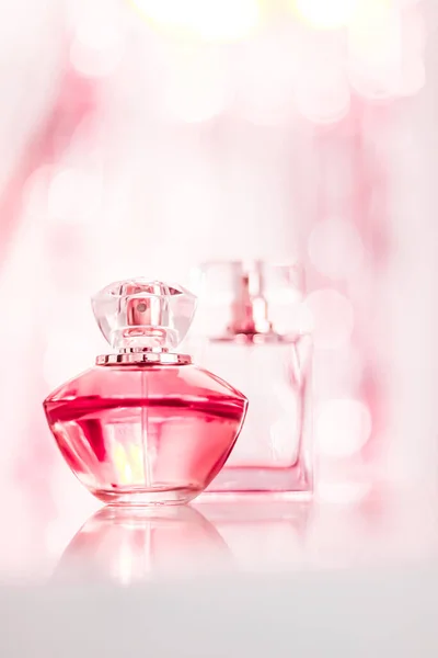 Perfume Bottles Glamour Background Floral Feminine Scent Fragrance Eau Parfum — Fotografia de Stock