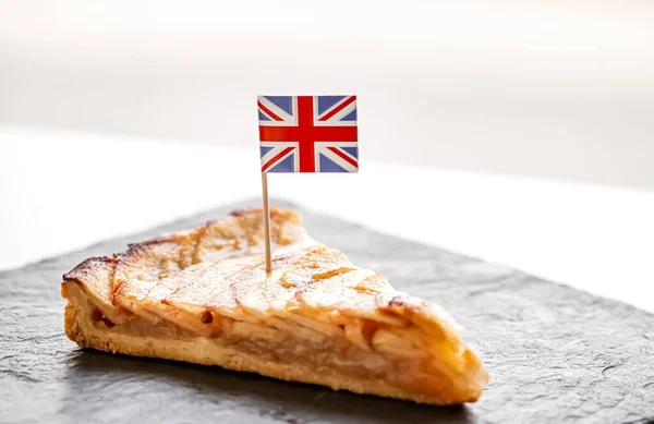 United Kingdom Dessert Bakery Slice Apple Tart British Flag Close — Stock Photo, Image