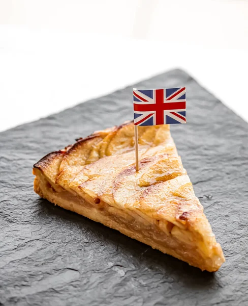 United Kingdom Dessert Bakery Slice Apple Tart British Flag Close — Stock Photo, Image