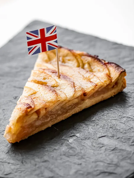 United Kingdom Dessert Bakery Slice Apple Tart British Flag Close — Stock Photo, Image