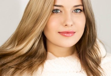Autumn winter fashion and knitwear, beautiful woman wearing warm knitted scarf, close-up portrait