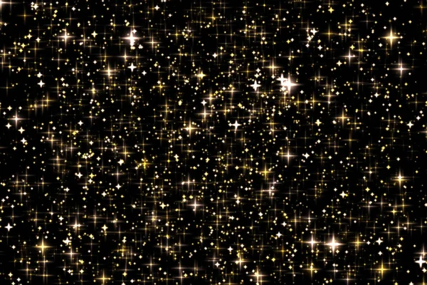 Altın Bayram Parıltısı Işıltılı Örtüsü Yıldızlar Siyah Zemin Üzerinde Sihirli — Stok fotoğraf