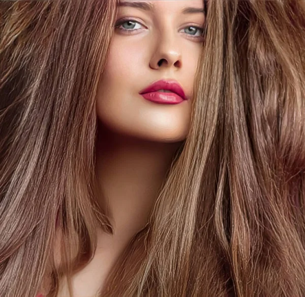 Зачіска Краса Догляд Волоссям Красива Жінка Довгим Натуральним Коричневим Волоссям — стокове фото