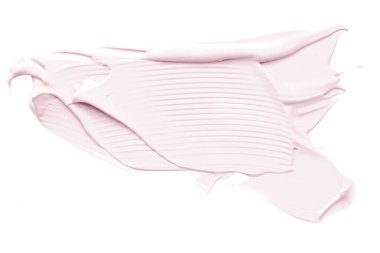 Pastel güzellik kumaşı, cilt bakımı ve makyaj malzemesi örnekleri beyaz arka planda izole edilmiş, makyaj lekesi, krem makyaj kremi lekesi veya boya fırçası darbesi yakın çekim