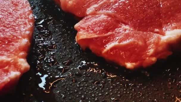 Comida Receita Cozinhando Filé Carne Frigideira Imagens Alta Qualidade — Vídeo de Stock