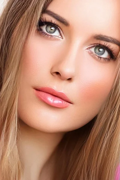 Piękno Pielęgnacja Makijaż Portret Pięknej Kobiety Zbliżenie Modelki Twarzy Pielęgnacji — Zdjęcie stockowe