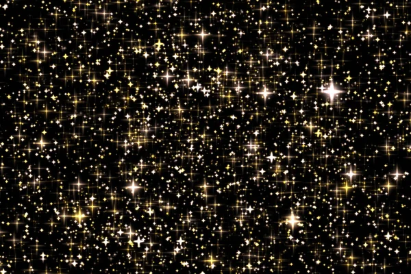 Golden Holiday Glitter Sparkling Overlay Stars Magic Glow Texture Black — Stock Photo, Image