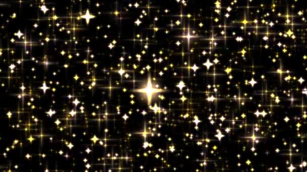 Altın Bayram Parıltısı Işıltılı Örtüsü Yıldızlar Siyah Arka Planda Sihirli — Stok video
