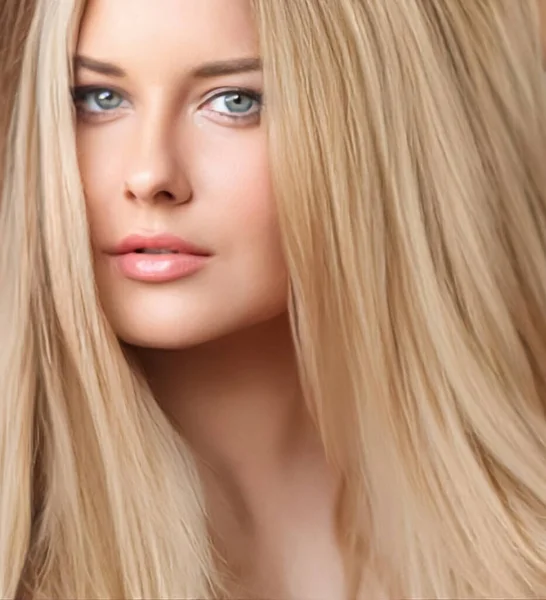 Fryzura Piękno Pielęgnacja Włosów Piękna Blondynka Długimi Blond Włosami Portret — Zdjęcie stockowe