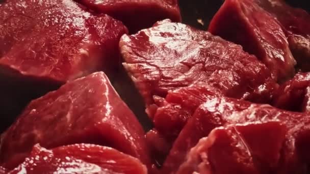Receta Carne Roja Proceso Preparación Alimentos Cocinar Carne Res Sartén — Vídeos de Stock