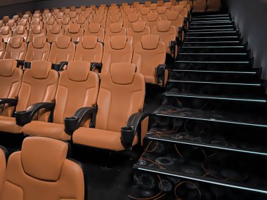 Sinema ve eğlence, TV şovu için boş kahverengi sinema koltukları ve film endüstrisi markalaşması