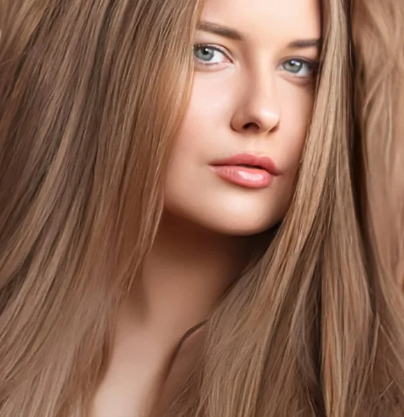 스타일 갈색긴 머리를 아름다운 미용실의 매력적 브랜드 — 스톡 사진