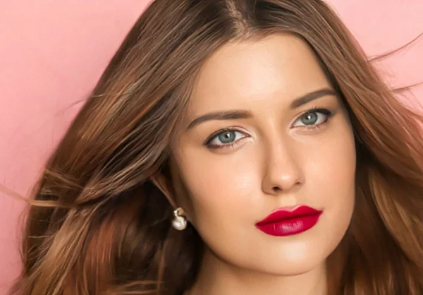 Belleza Maquillaje Peinado Hermosa Mujer Con Lápiz Labial Rojo Mate — Foto de Stock