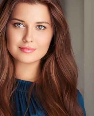 Güzellik ve kadınlık, uzun saç stili ve doğal portresi olan güzel bir kadın.