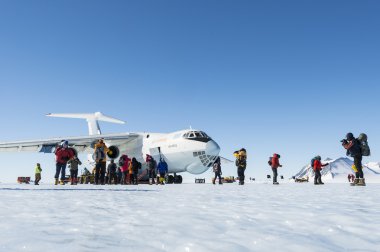 Tourists arriving to the South Pole, Antarctica clipart