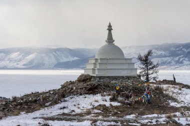 Sacred buddhist stupa on Oghoi island, Baikal lake clipart