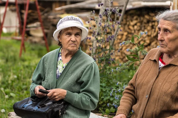 Два старших дами Росію говорити на лавці Ліцензійні Стокові Зображення