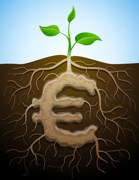 Eurosymbool zoals wortel van plant — Stockvector