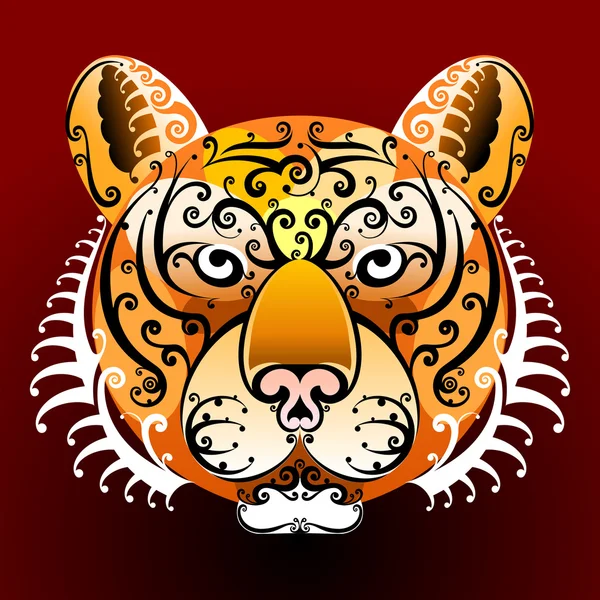 Cara de tigre con remolinos — Vector de stock