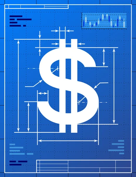 Segno di dollaro come disegno di cianografia — Vettoriale Stock