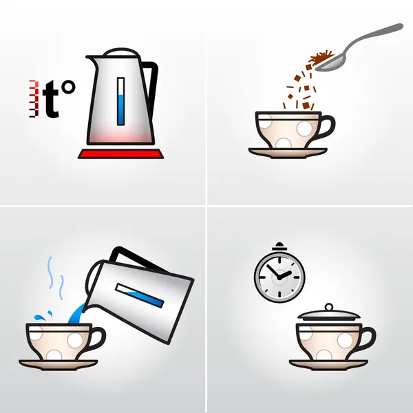 Icon set voor proces van het brouwen van thee, koffie, etc. — Stockvector