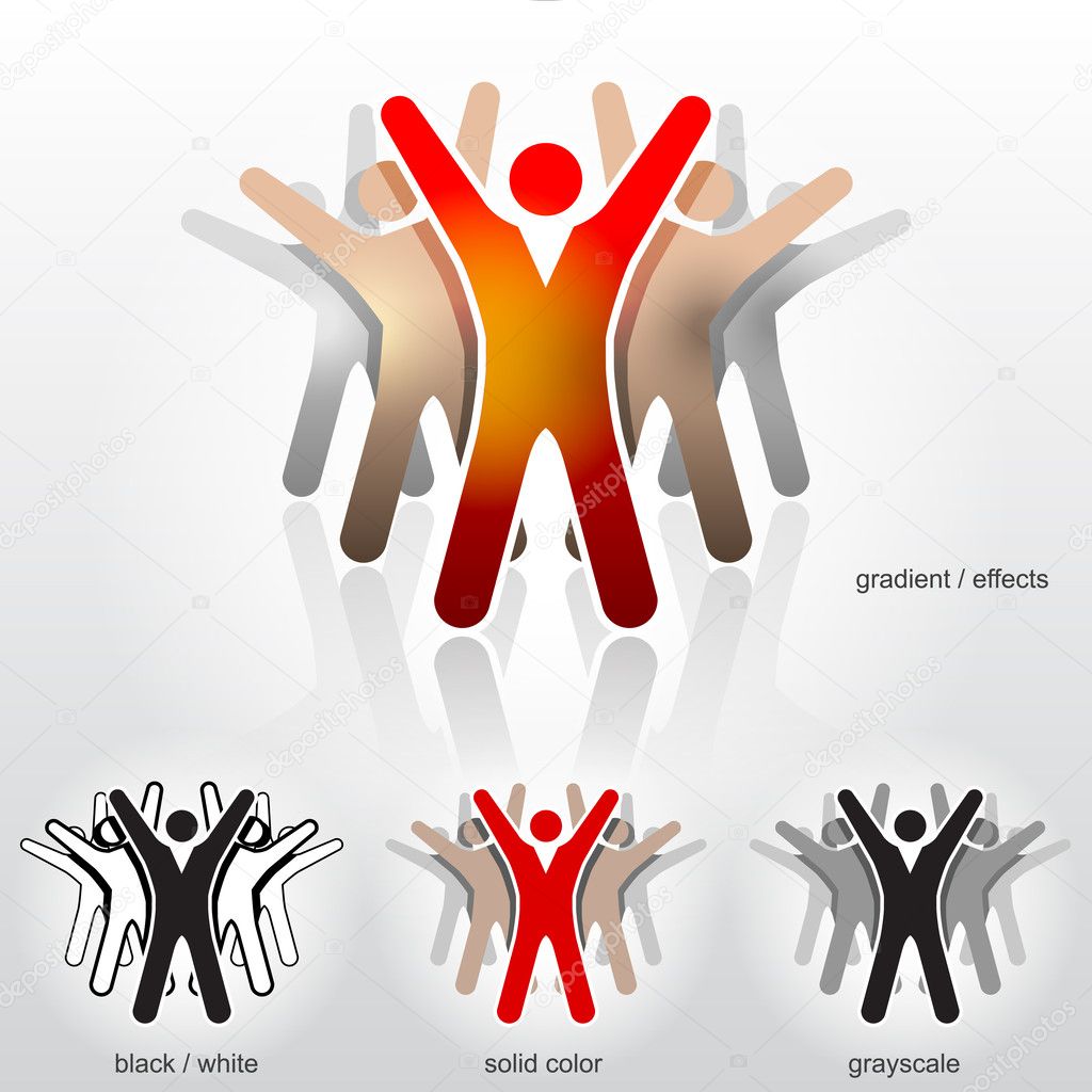 Group of abstract people with their hands up