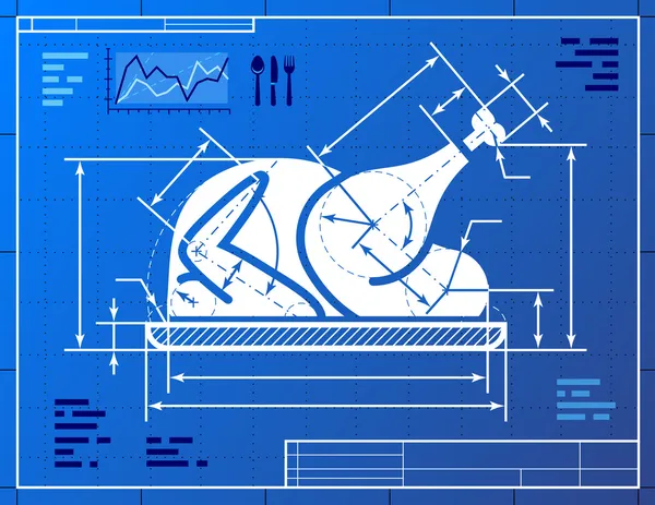 Natale intero tacchino simbolo come disegno di cianografia — Vettoriale Stock