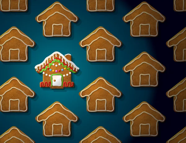 Gingerbreads in shape of christmas house with icing Stock Illustration